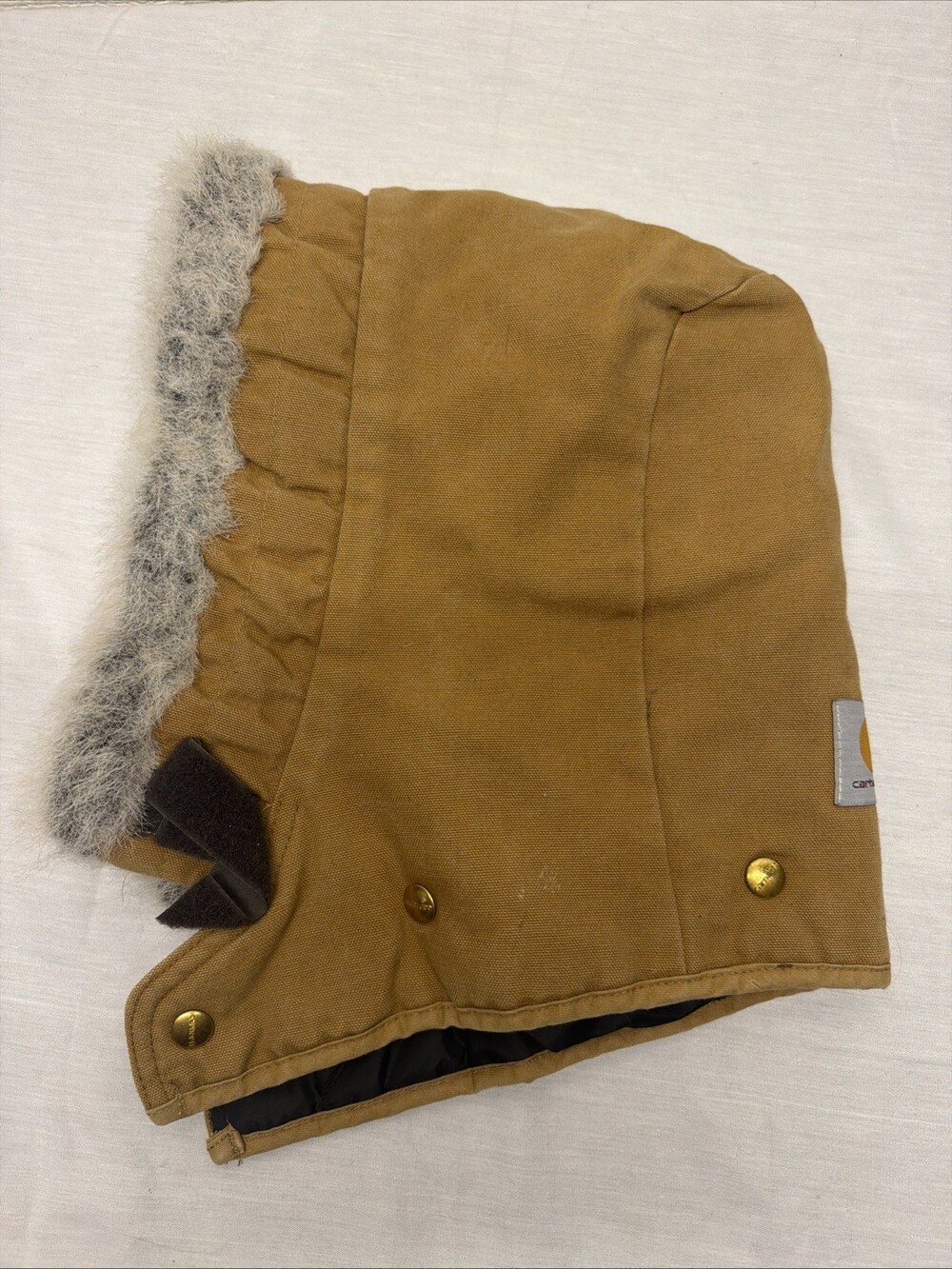 Vtg 80s Carhartt Faux Fur Hood Quilt Lined Brown Detachable Snap Duck Canvas